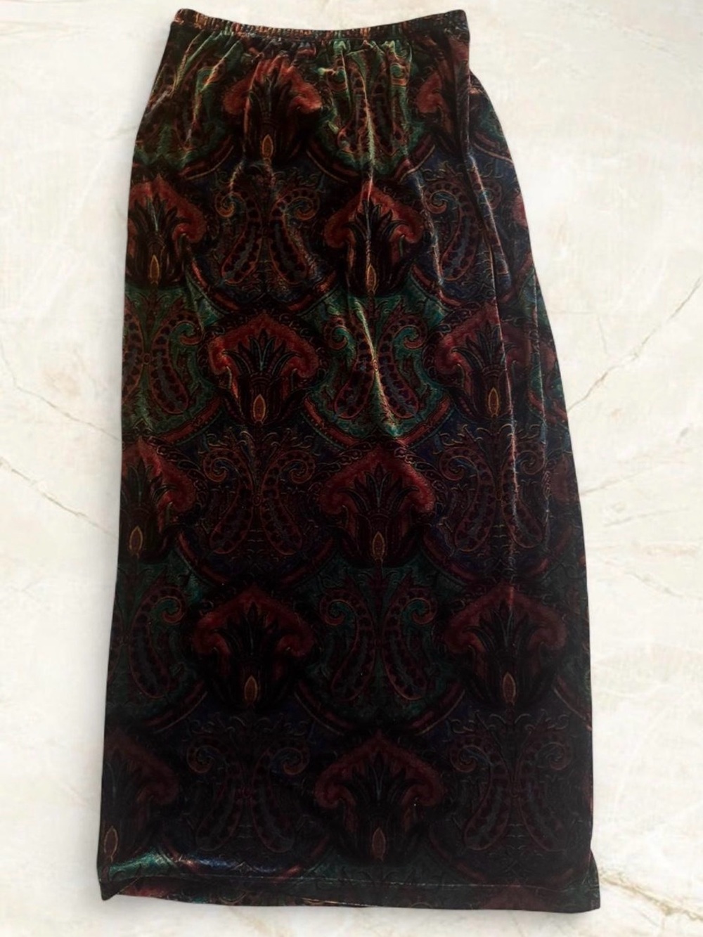 Vintage Chicos Crushed Velvet Paisley Maxi Skirt -M/L - Picture 2 of 5